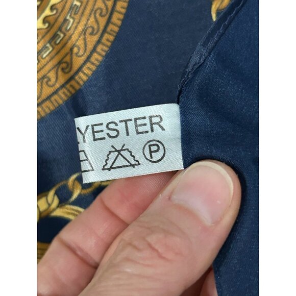 Vintage Inspired Navy Gold Baroque Print Polyester Square Scarf 35 Inches - Picture 4 of 8